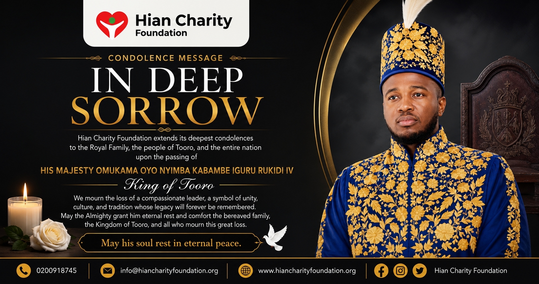 Condolence Message: Mourning the Passing of the King of Tooro | Hian Charity Foundation